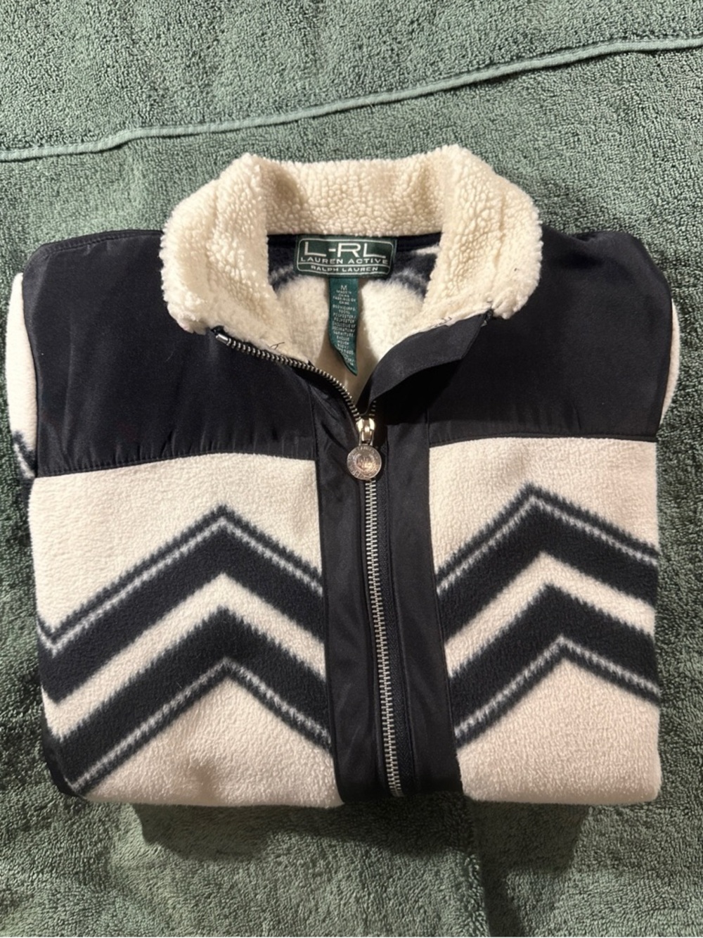 Ralph Lauren Cream and Black Chevron Sherpa Zip Jacket